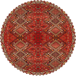 رومیزی مخمل دایره طرح جاجیم سرخ