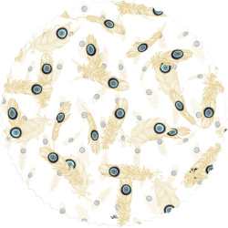 رومیزی مخمل دایره پر طاووس طلایی