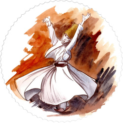 رومیزی مخمل گرد رقص صوفی آب رنگ