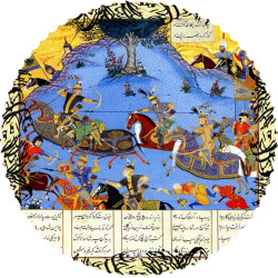 رومیزی مخمل گرد مینیاتور شکارگاه و سیاه مشق