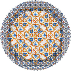 رومیزی مخمل گرد گل ابی طلایی