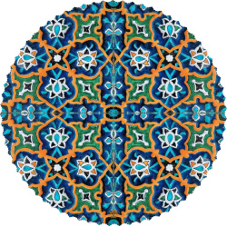 رومیزی مخمل گرد ترنج زرد و ابی لعابی