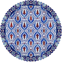 رومیزی مخمل دایره آبی لاله سرخ