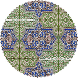 رومیزی مخمل دایره کتیبه گلی سبز ابی