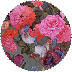 رومیزی مخمل گرد مخمل گل و مرغ