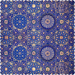 رومیزی مخمل مربع مهر و کاشی طلایی