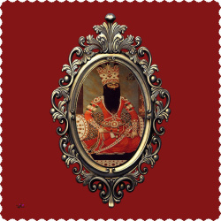 رومیزی مخمل مربع زرشکی شاه قجری