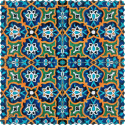 رومیزی مخمل مربع ترنج زرد و ابی لعابی