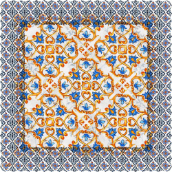 رومیزی مخمل مربع گل ابی طلایی