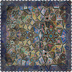 رومیزی مخمل مربع کاشی مقرنس کبود