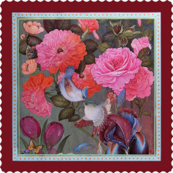 رومیزی مخمل مربع مخمل گل و مرغ