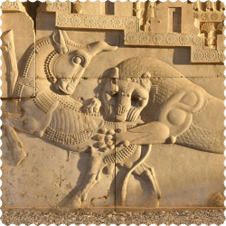 رومیزی مخمل مربع شیر و گاو تخت جمشید