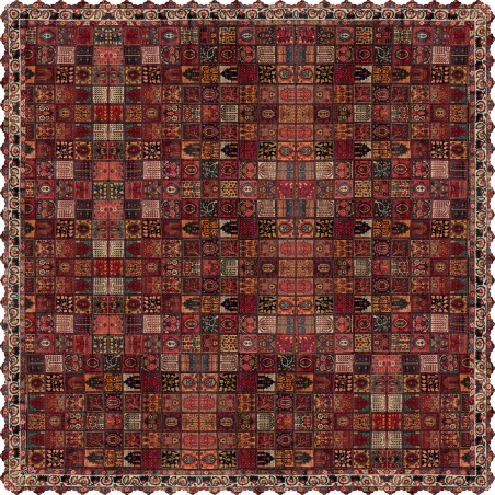 رومیزی مخمل مربع سنتی فرش خشتی زرشکی