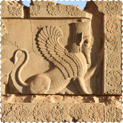 رومیزی مخمل مربع شیر مردان بالدار تخت جمشید