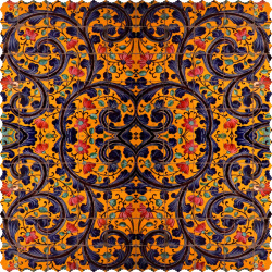 رومیزی مخمل مربع کاشی گل و مرغ کاخ گلستان