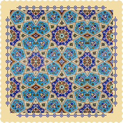 رومیزی مخمل مربع گره چینی کرم فیروزه ای