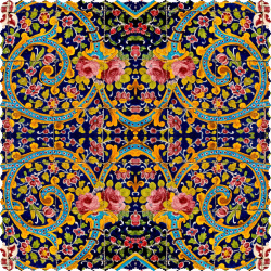 رومیزی مربع طرح کاشی گل پیچ بنفش