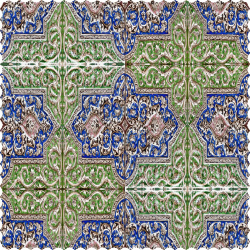 رومیزی مخمل مربع کتیبه گلی سبز ابی