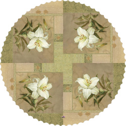 رومیزی مخمل گرد نقاشی گل لیلیوم زمینه کرم