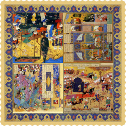 رومیزی مخمل مربع شاهنامه مینیاتور عیش