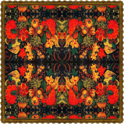 رومیزی مخمل مربع گل و مرغ حاشیه دار