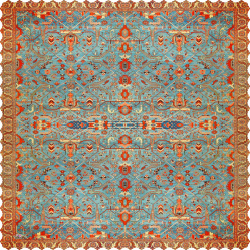 رومیزی مخمل مربع فرش قشقائی قرمز فیروزه ای