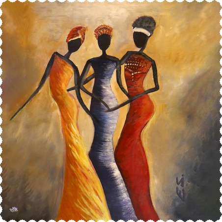 رومیزی مربع مخمل نقاشی دختران افریقایی