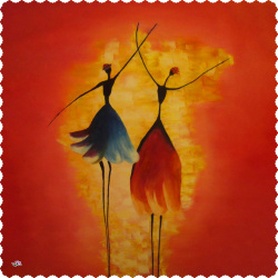 رومیزی مربع نقاشی دختران رقصنده افریقا