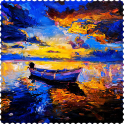 رومیزی مربع رنگ روغن قایق در غروب دریا
