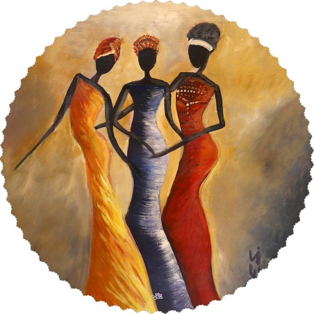 رومیزی دایره نقاشی دختران افریقایی
