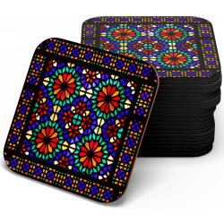 زیر لیوانی چوبی mdf شیشه رنگی قاب دار