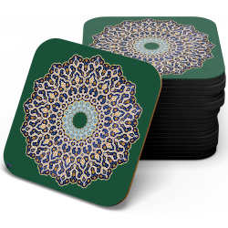 زیر لیوانی چوبی MDF شمسه سبز سیر