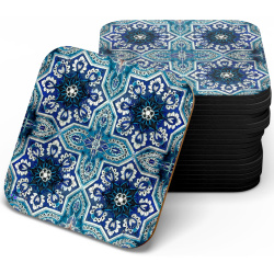 زیر لیوانی چوبی MDF کاشی کبود چند وجهی