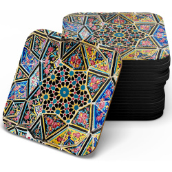 زیر لیوانی چوبی MDF کاشی مقرنس کبود