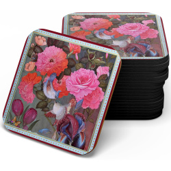 زیر لیوانی چوبی MDF گل و مرغ