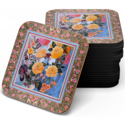 زیر لیوانی چوبی mdf گل و مرغ