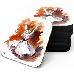 زیر لیوانی چوبی mdf رقص صوفی آب رنگ