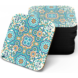 زیر لیوانی چوبی mdf طرح مراکشی فیروزه ای