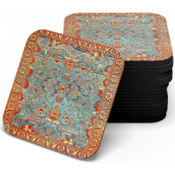 زیر لیوانی چوبی mdf فرش قشقائی قرمز فیروزه ای