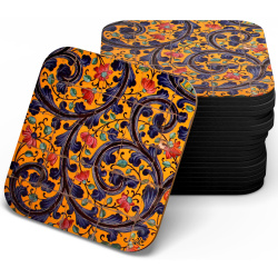 زیر لیوانی چوبی mdf کاشی گل و مرغ کاخ گلستان