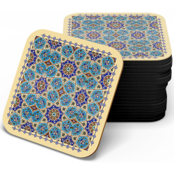 زیر لیوانی چوبی MDF گره چینی کرم فیروزه ای