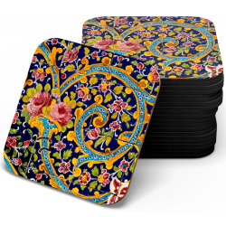 زیر لیوانی چوبی MDF طرح کاشی گل پیچ بنف