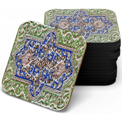 زیر لیوانی چوبی MDF کتیبه گلی سبز ابی