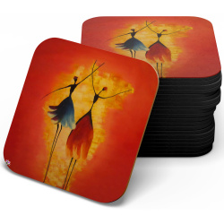 زیر لیوانی چوبی MDF نقاشی دختران رقصنده افریقا