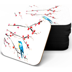 زیر لیوانی چوبی MDF شکوفه بهاری و گنجشک