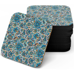 زیر لیوانی چوبی MDF بته جقه ترمه آبی