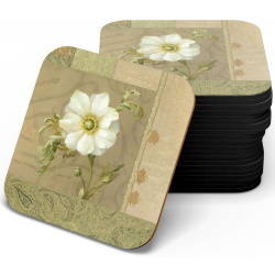 زیر لیوانی چوبی MDF نقاشی گل بنفشه زمینه کرم