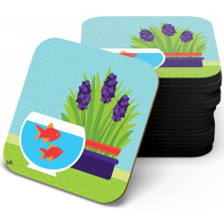 زیر لیوانی چوبی MDF نوروز ماهی و سنبل