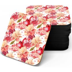 زیر لیوانی چوبی MDF نقاشی انار گل