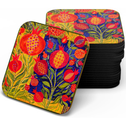 زیر لیوانی چوبی MDF نقاشی انار گل